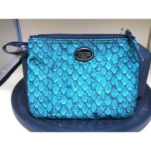 COACH Teal Snakeskin Print Small Wristlet Pouch Bag Purse